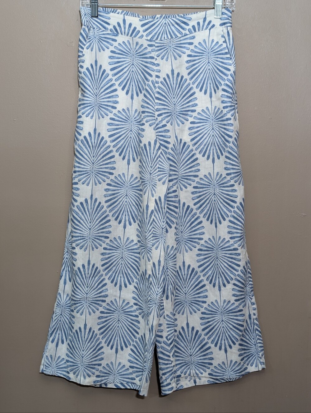 Joie 100% Linen Wide Leg Pants Women Small Leaf Tropical Resort Boho